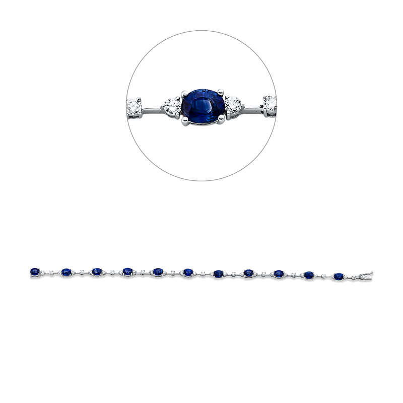 Armband 18 kt WG, 33 Brill. 1,09 ct, TW-vsi, 11 Saphire 5,40 ct blau