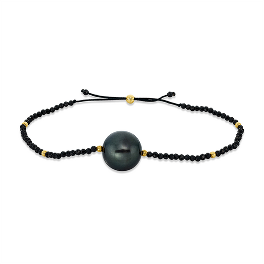 Armband 18 kt GG, schwarzes Band, 64 Spinel 9,60 ct schwarz, 1 SS schwarz 12 mm