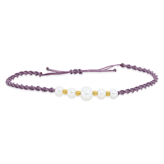 Armband 18 kt GG, lavendel cord, 4 SW weiß 4 mm, 1 SW weiß 6 mm