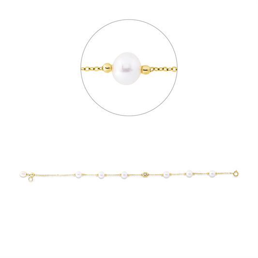 Armband 18 kt GG, Fassung rhodiniert, ZÖ 17 cm, 1 Brill. 0,02 ct, TW-si, 1 ZP weiß 5 mm, 6 ZP weiß 6 mm