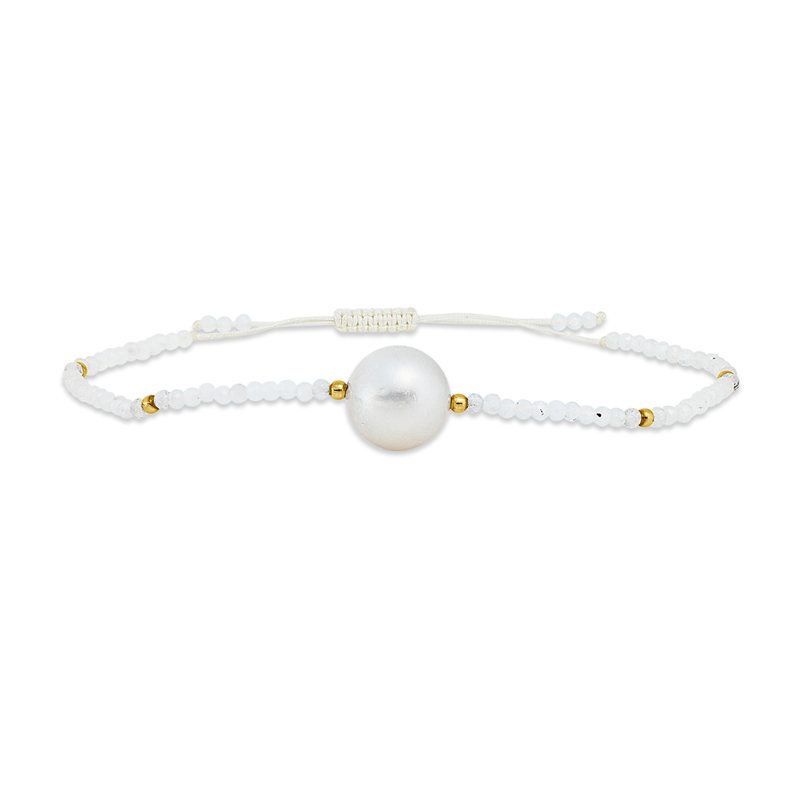 Armband 14 kt GG, 74 Mondsteine 11,10 ct weiß, 1 SS weiß 10 mm
