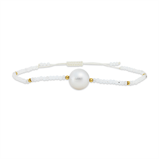 Armband 14 kt GG, 74 Mondsteine 11,10 ct weiß, 1 SS weiß 10 mm