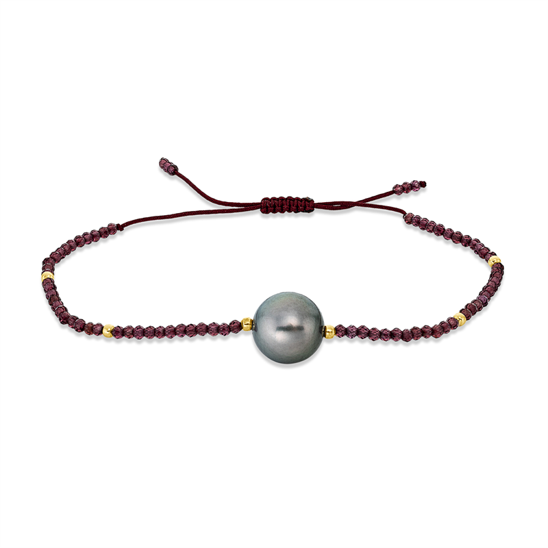 Armband 14 kt GG, 78 Granat 11,70 ct rot, 1 SS schwarz 10 mm