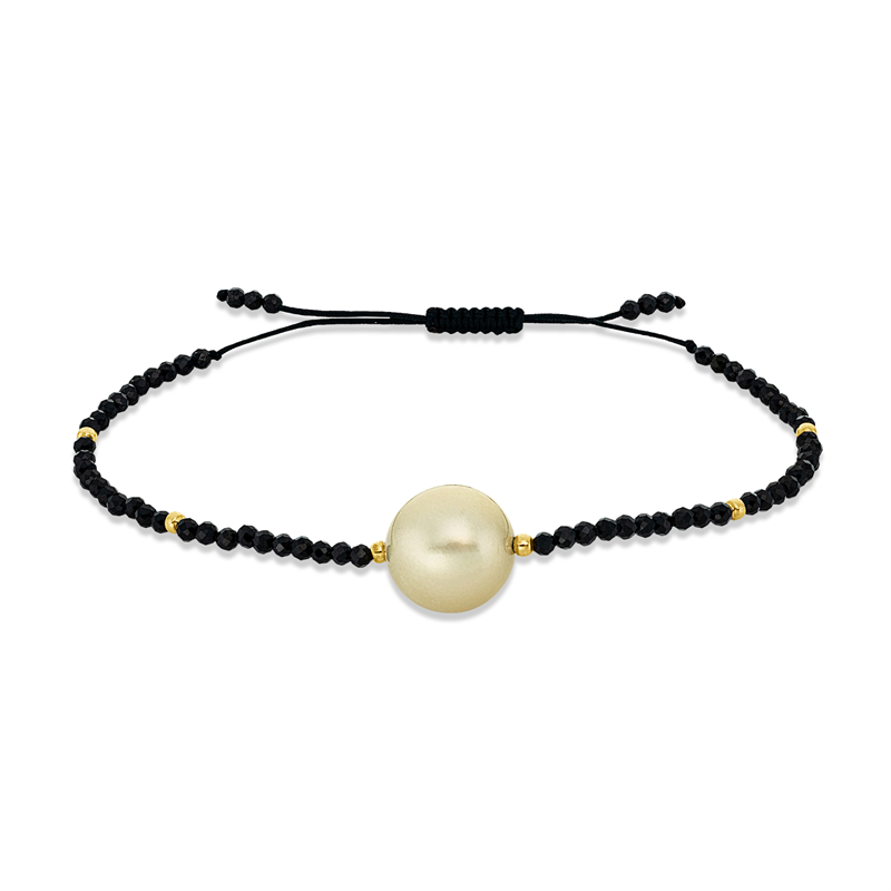 Armband 14 kt GG, 66 Spinel 9,90 ct schwarz, 1 SS gold 11 mm