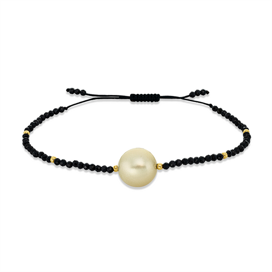 Armband 14 kt GG, 66 Spinel 9,90 ct schwarz, 1 SS gold 11 mm