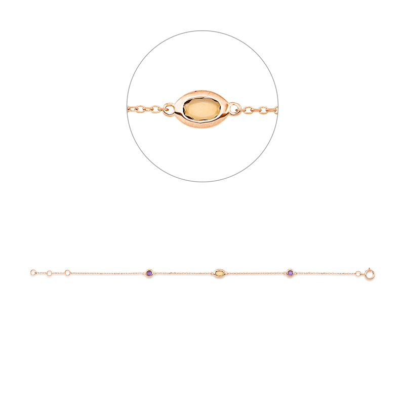 Armband 18 kt RG, mit ZÖ 16 cm + 17 cm, 1 Citrin 0,16 ct gelb, 2 Amethyste 0,25 ct lila