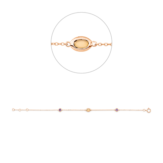 Armband 18 kt RG, mit ZÖ 16 cm + 17 cm, 1 Citrin 0,16 ct gelb, 2 Amethyste 0,25 ct lila