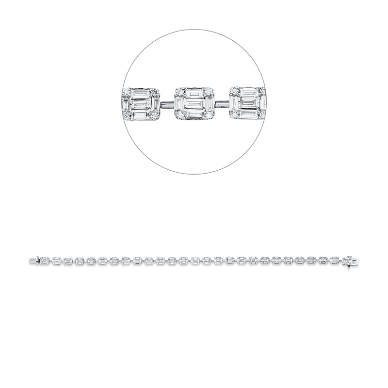 Armband 18 kt WG, 135 Bag. 2,33 ct, F-vsi, 108 Brill. 0,44 ct, F-si