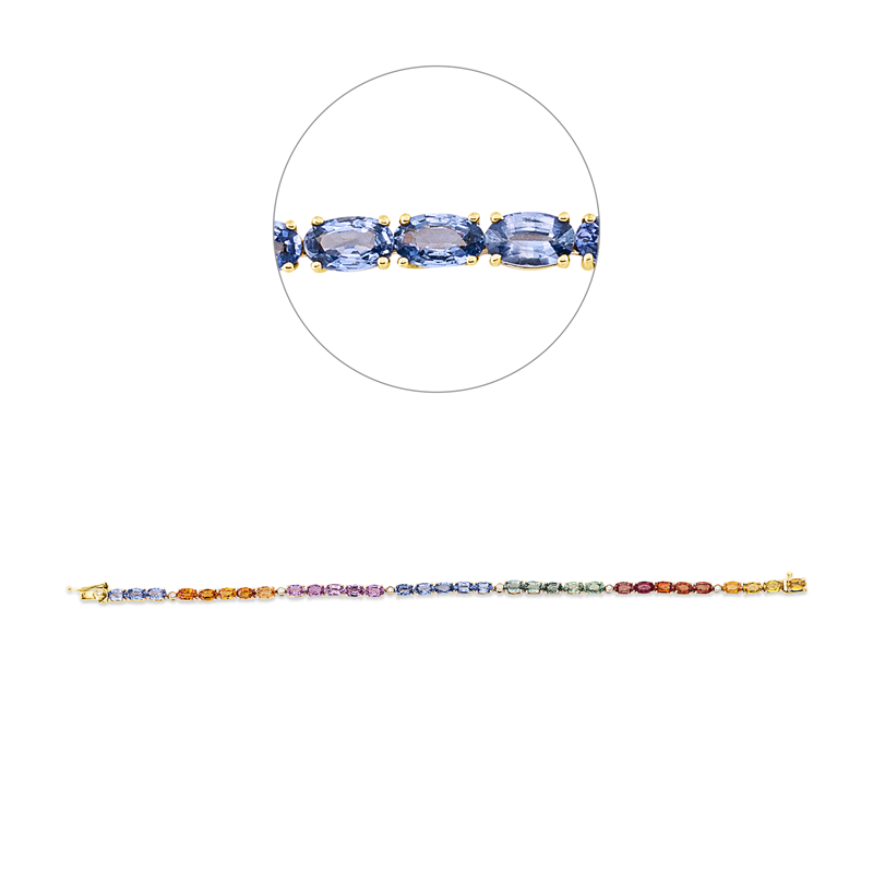 Armband 14 kt GG, 7 Brill. 0,07 ct, TW-si, 32 Saphire 9,51 ct fancy