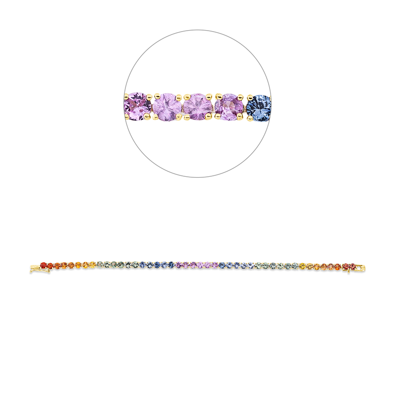Armband 14 kt GG, 44 Saphire 8,78 ct fancy
