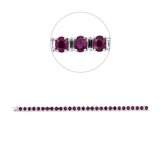 Armband 18 kt WG, 29 Bag. 2,29 ct, TW-si, 29 Rubine 11,63 ct rot