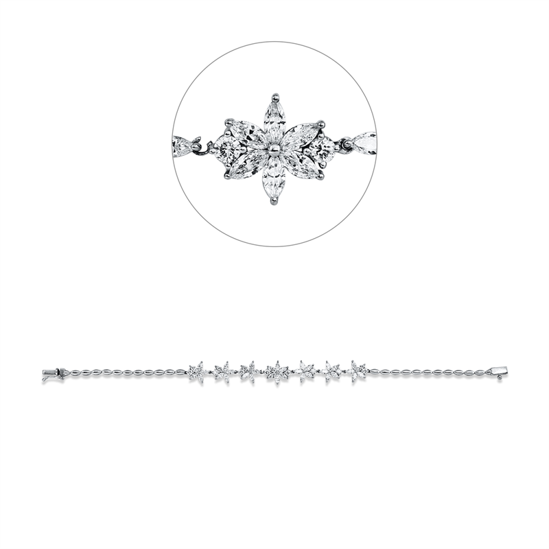 Armband 18 kt WG, 36 Nav. 2,08 ct, F-vsi, 8 Brill. 0,40 ct, F-si