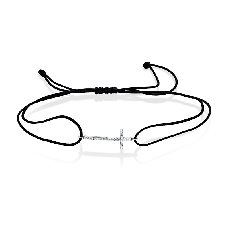 Armband 14 kt WG, schwarzes Band, 24 Brill. 0,08 ct, TW-si