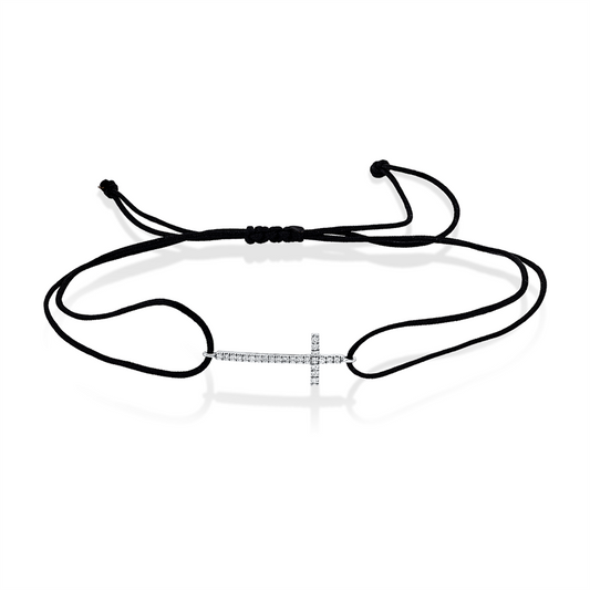 Armband 14 kt WG, schwarzes Band, 24 Brill. 0,08 ct, TW-si