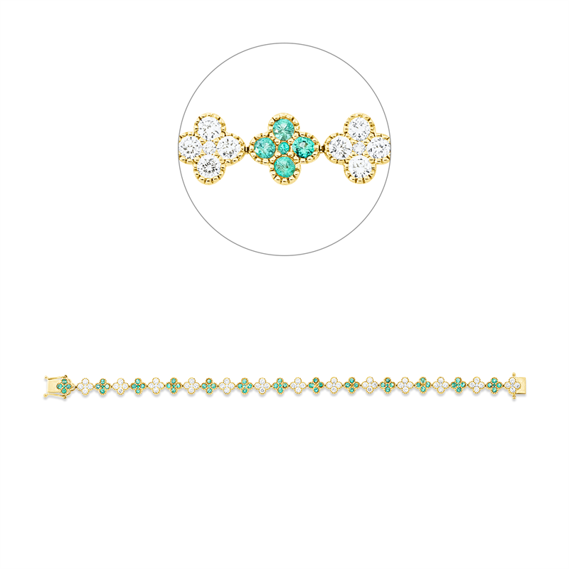 Armband 18 kt GG, 65 Brill. 2,08 ct, TW-si, 65 Smaragde 1,74 ct grün