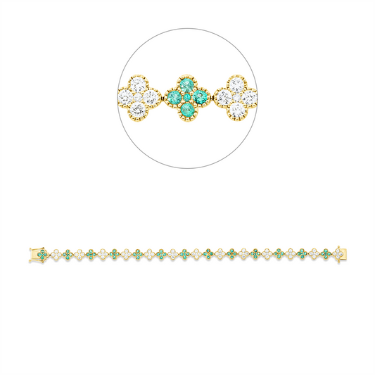Armband 18 kt GG, 65 Brill. 2,08 ct, TW-si, 65 Smaragde 1,74 ct grün