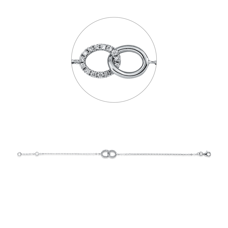 Armband 18 kt WG, mit ZÖ 15,5 cm, 15 Brill. 0,09 ct, TW-si