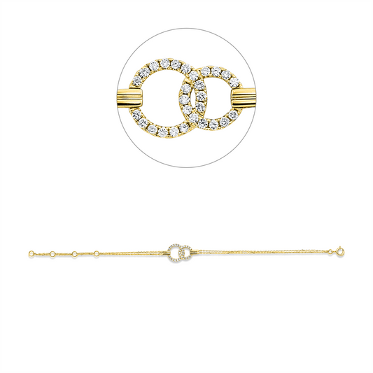 Armband 18 kt GG, mit ZÖ 14+15,5+16,5 cm, 28 Brill. 0,24 ct, W-si