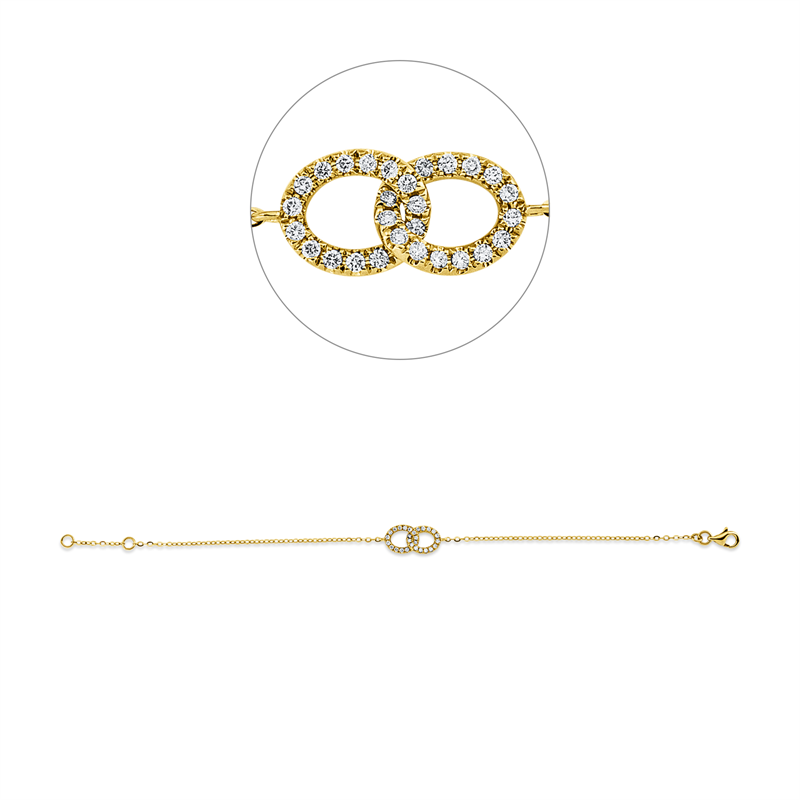 Armband 18 kt GG, mit ZÖ 15.5 cm, 30 Brill. 0,17 ct, TW-si