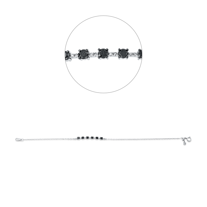 Armband 18 kt WG, Fassung schwarz rhodiniert, 16 Dia. 0,04 ct, TW-si, 6 Brill. 0,38 ct, schwarz