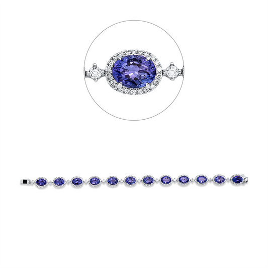 Armband 18 kt WG, 12 Brill. 0,47 ct, TW-si, 267 Brill. 1,23 ct, TW-si, 12 Tansanit 15,30 ct blau