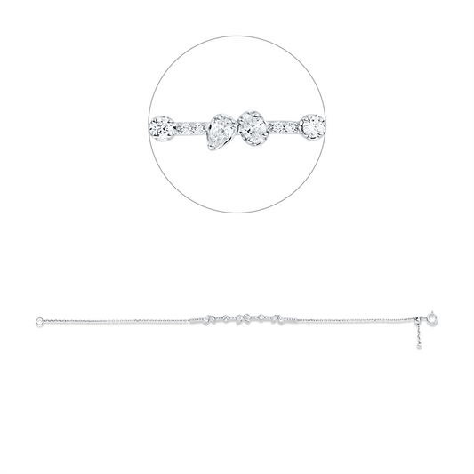 Armband 18 kt WG, 2 Nav. 0,08 ct, 1 Oval 0,08 ct, 3 Tropf 0,21 ct, 20 Br 0,19 ct, TW-si