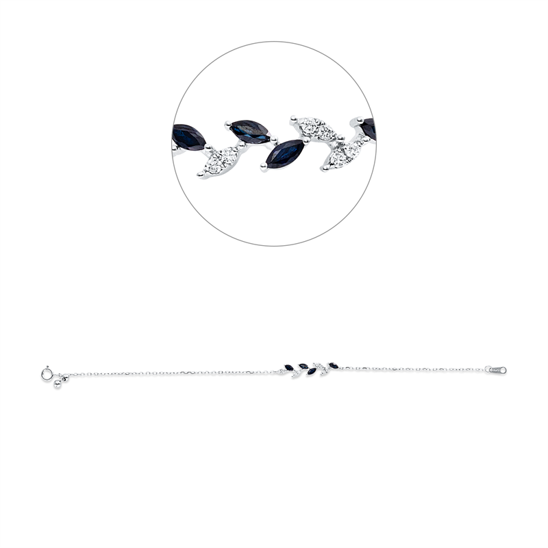Armband 18 kt WG, 8 Brill. 0,08 ct, TW-pi, 4 Saphire 0,41 ct blau
