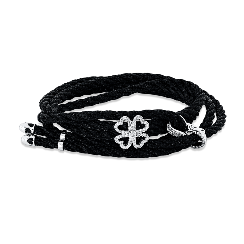 Armband 18 kt WG, schwarzes cord, 68 Brill. 0,52 ct, F-si/pi