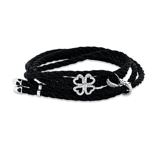 Armband 18 kt WG, schwarzes cord, 68 Brill. 0,52 ct, F-si/pi