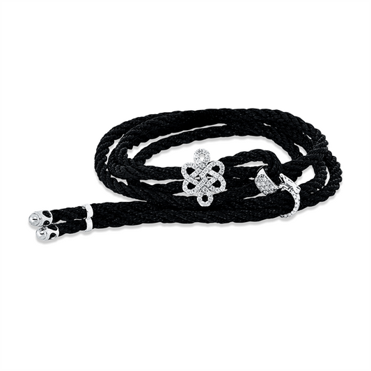 Armband 18 kt WG, schwarzes cord, 75 Brill. 0,44 ct, F-si/pi