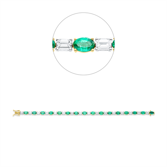 Armband 18 kt GP, 16 Bag. 3,77 ct, TW-si, 16 Smaragde 10,70 ct grün