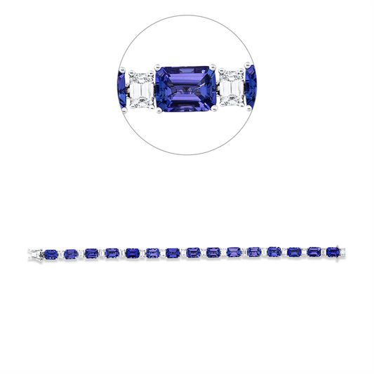 Armband 950 Pt WG+P950, 15 Bag. 2,80 ct, TW-si, 15 Tansanit 25,04 ct blau