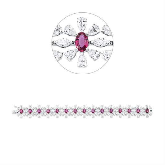 Armband 18 kt WG, 15 Nav. 1,82 ct, F-vvs/vs, 90 Tropfen 9,92 ct, F-vvs/vs, 15 Rubine 7,79 ct rot