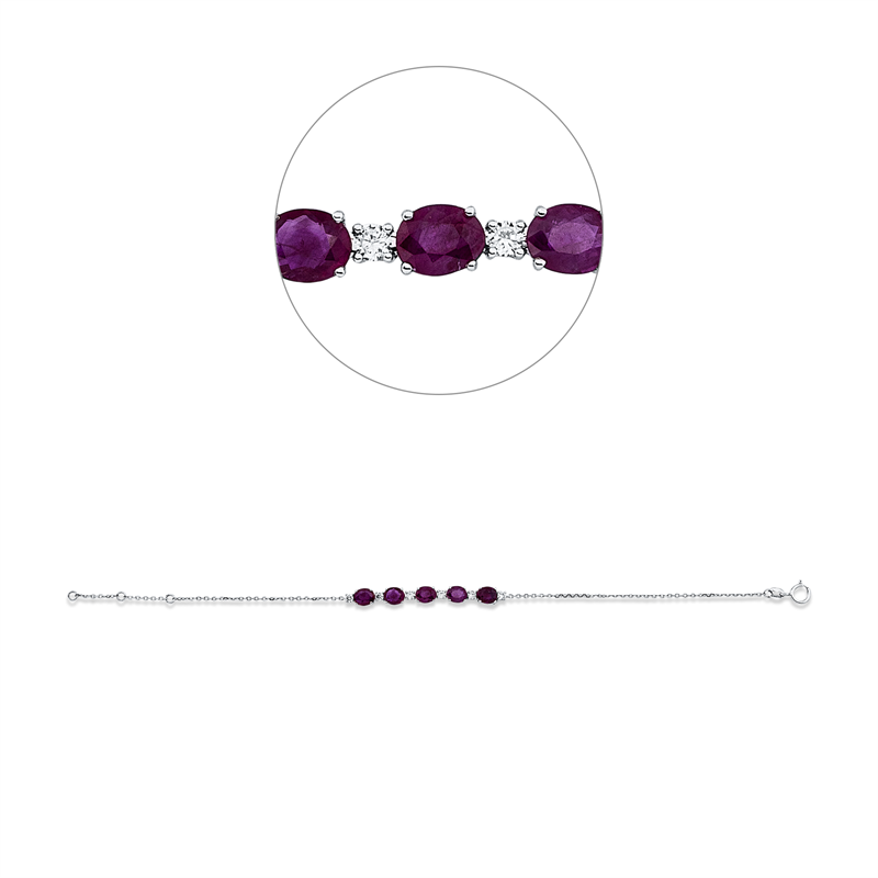 Armband 18 kt WG, mit ZÖ 15 cm + 16 cm, 6 Brill. 0,20 ct, F-si, 5 Rubine 2,27 ct rot