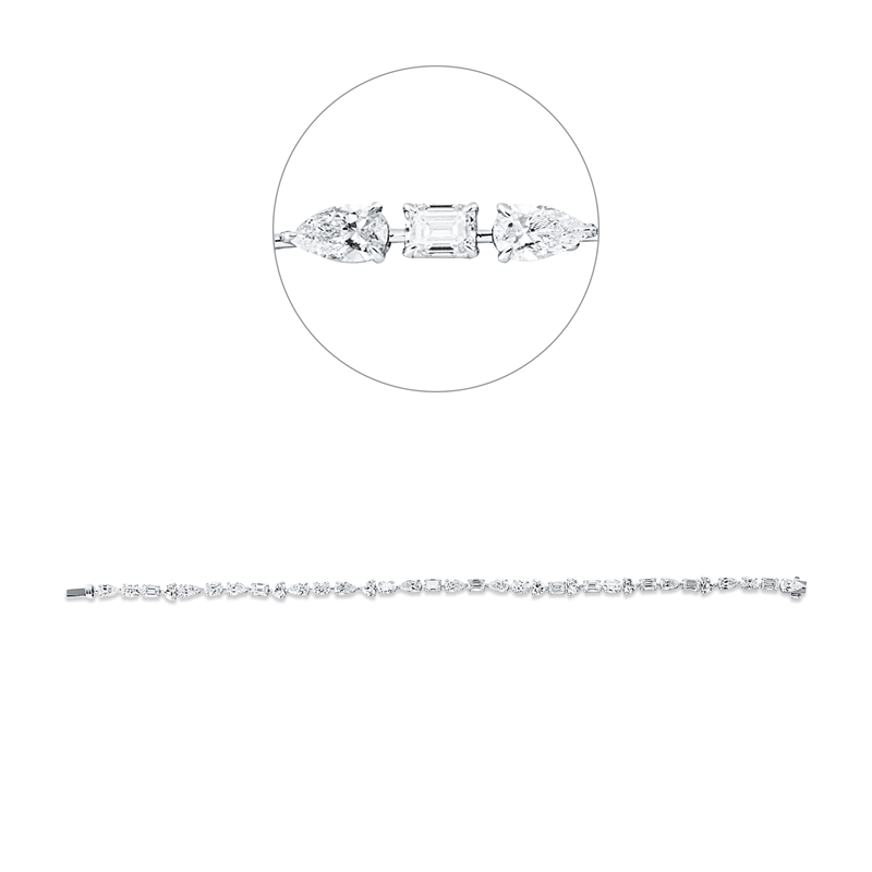 Armband 18 kt WG,14 Fant-Schl 2,86 ct, F-vvs, 11 Tropfen 2,47 ct, F-si, 9 Sm.schliff 2,11 ct, TW-vsi
