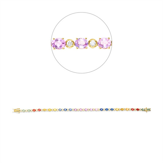 Armband 18 kt GG, 25 Brill. 0,52 ct, F-si, 25 Saphire 5,91 ct fancy