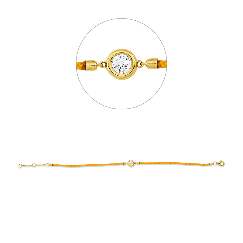 Armband 18 kt GG, organe cord, mit ZÖ 15,16,5cm, 1 Brill. 0,24 ct, TW-si