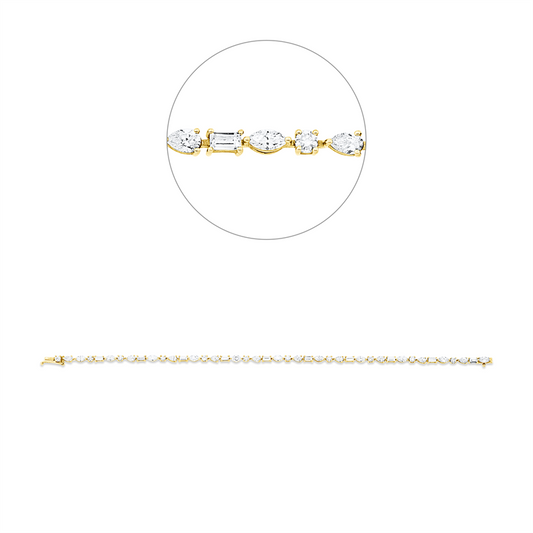 Armband 18 kt GG, 11 Nav. 1,21 ct, TW-si, 10 Tropfen 0,87 ct, TW-si, 10 Bag. 0,63 ct, TW-si, 11 Brill. 0,62 ct, TW-si