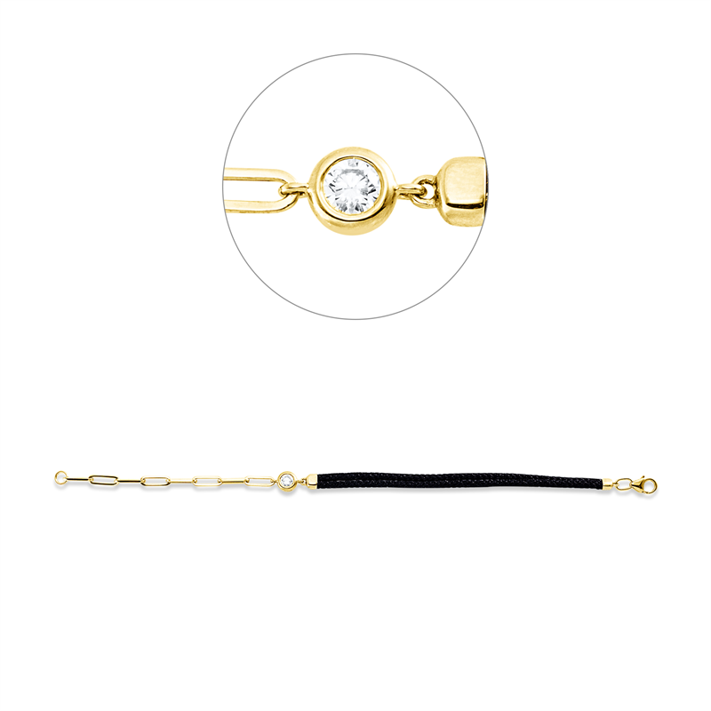 Armband 18 kt GG, Black cord, 1 Brill. 0,23 ct, TW-si