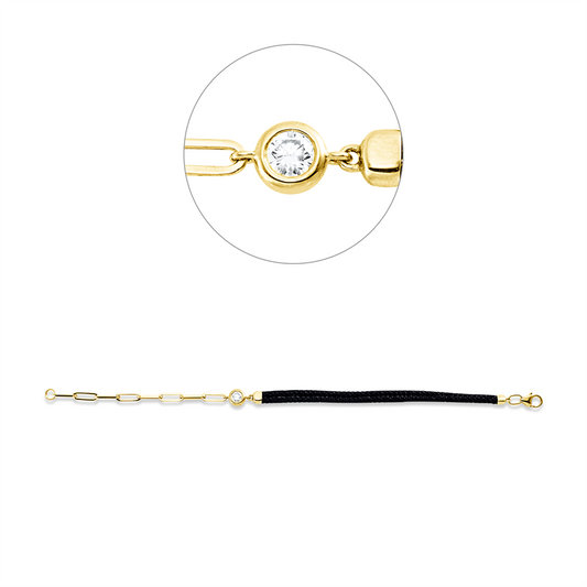 Armband 18 kt GG, Black cord, 1 Brill. 0,23 ct, TW-si