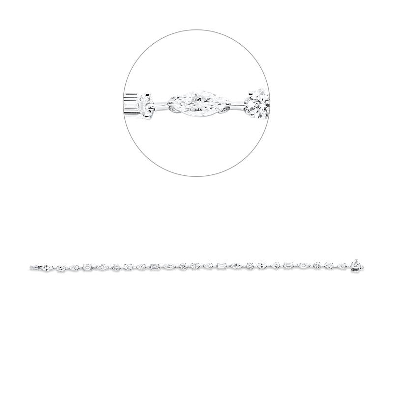 Armband 18KW, 5 Nav.1,25ct, 5 Oval 1,01ct, 5 Tropfen 1,00ct, 4 Brill.0,80ct, 5 Sm.schliff 1,34ct, TW-si