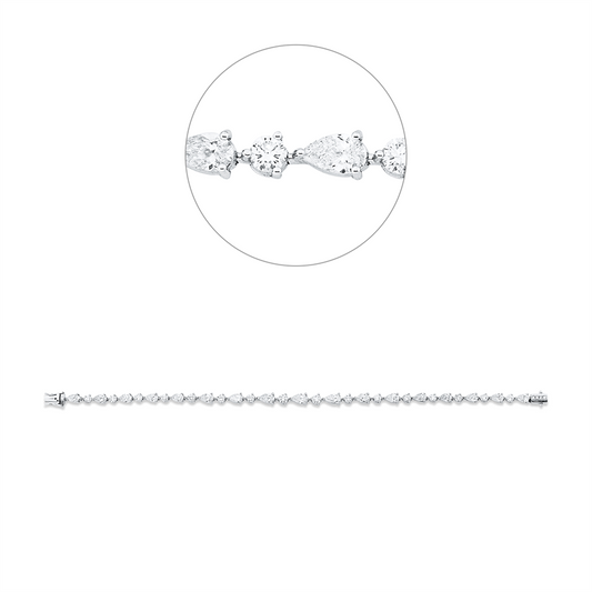 Armband 18 kt WG, 5 Brill. 0,04 ct, TW-si, 11 Brill. 0,91 ct, TW-si, 5 Brill. 0,72 ct, TW-si, 10 Tropfen 1,88 ct, TW-si, 7 Tropfen 1,88 ct, TW-si