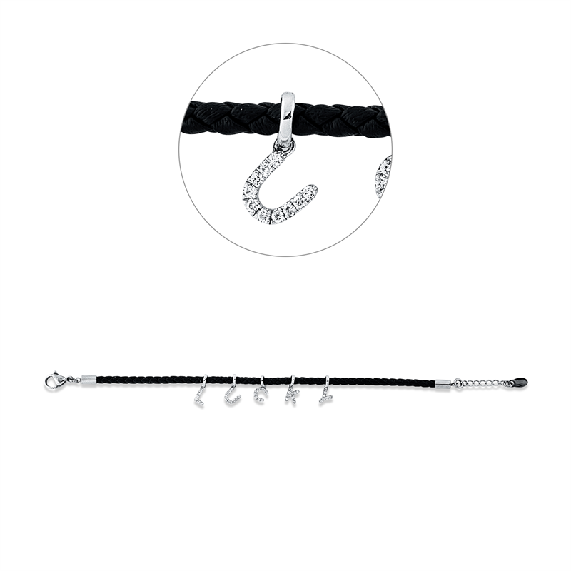 Armband 18 kt WG, schwarzes cord,mit ZÖ 16,5 cm, 40 Brill. 0,21 ct, TW-si