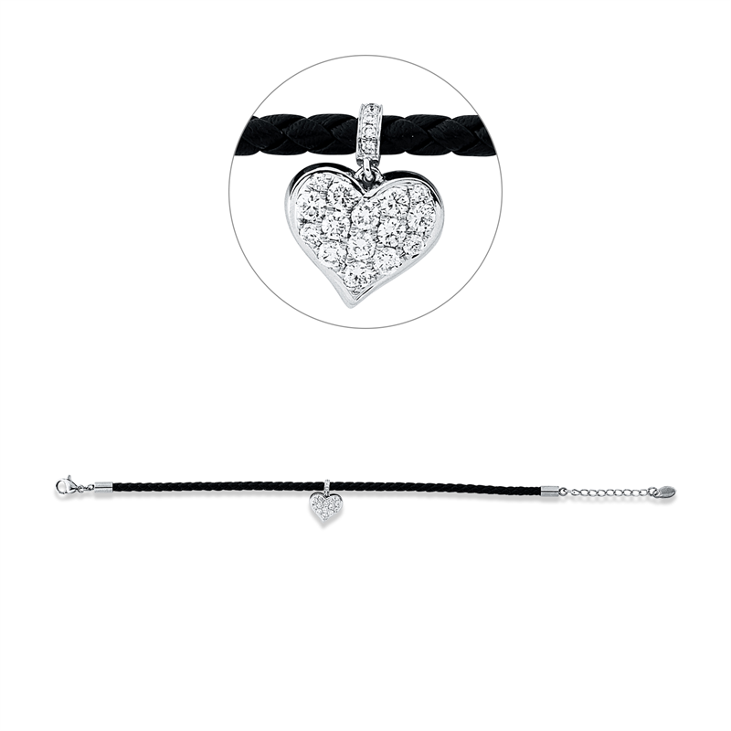 Armband 18 kt WG, schwarzes cord,mit ZÖ 16,5 cm, 20 Brill. 0,42 ct, TW-si