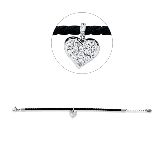 Armband 18 kt WG, schwarzes cord,mit ZÖ 16,5 cm, 20 Brill. 0,42 ct, TW-si