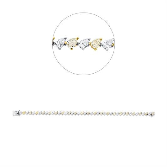 Armband 18 kt WG+GG, 21 Tropfen 3,09 ct, E-vsi/si, 21 Tropfen 4,52 ct, gelb