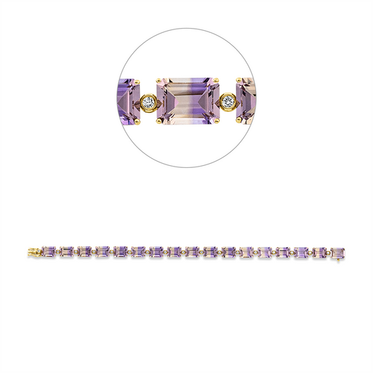 Armband 18 kt GG, 17 Brill. 0,30 ct, TW-si, 17 Ametrin 24,50 ct gelb-lila