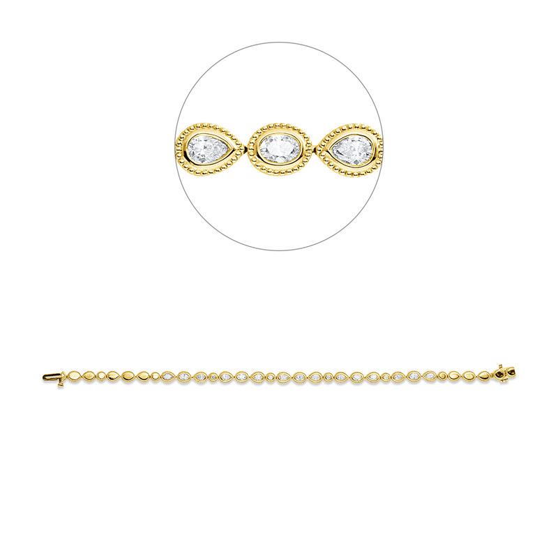 Armband 18 kt GG, 10 Tropfen 0,85 ct, TW-si, 5 Oval 0,46 ct, TW-si, 4 Brill. 0,11 ct, TW-si