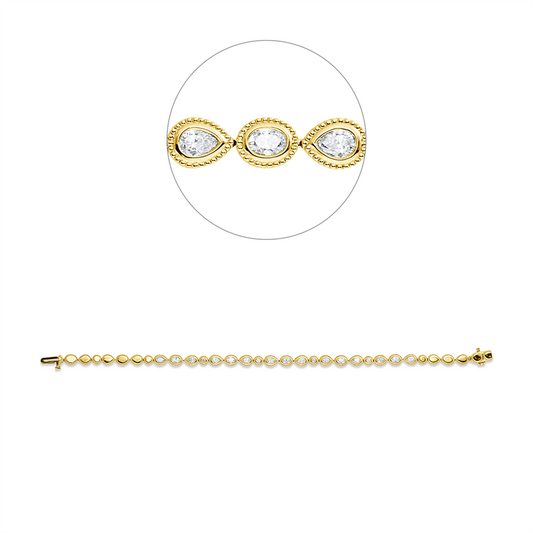 Armband 18 kt GG, 10 Tropfen 0,85 ct, TW-si, 5 Oval 0,46 ct, TW-si, 4 Brill. 0,11 ct, TW-si