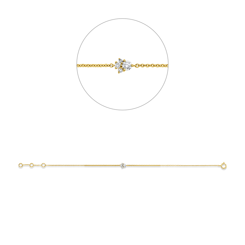 Armband 18 kt GG, mit ZÖ 15,5 cm + 16,5 cm, 1 Brill. 0,09 ct, W-si, 3 Brill. 0,04 ct, W-si